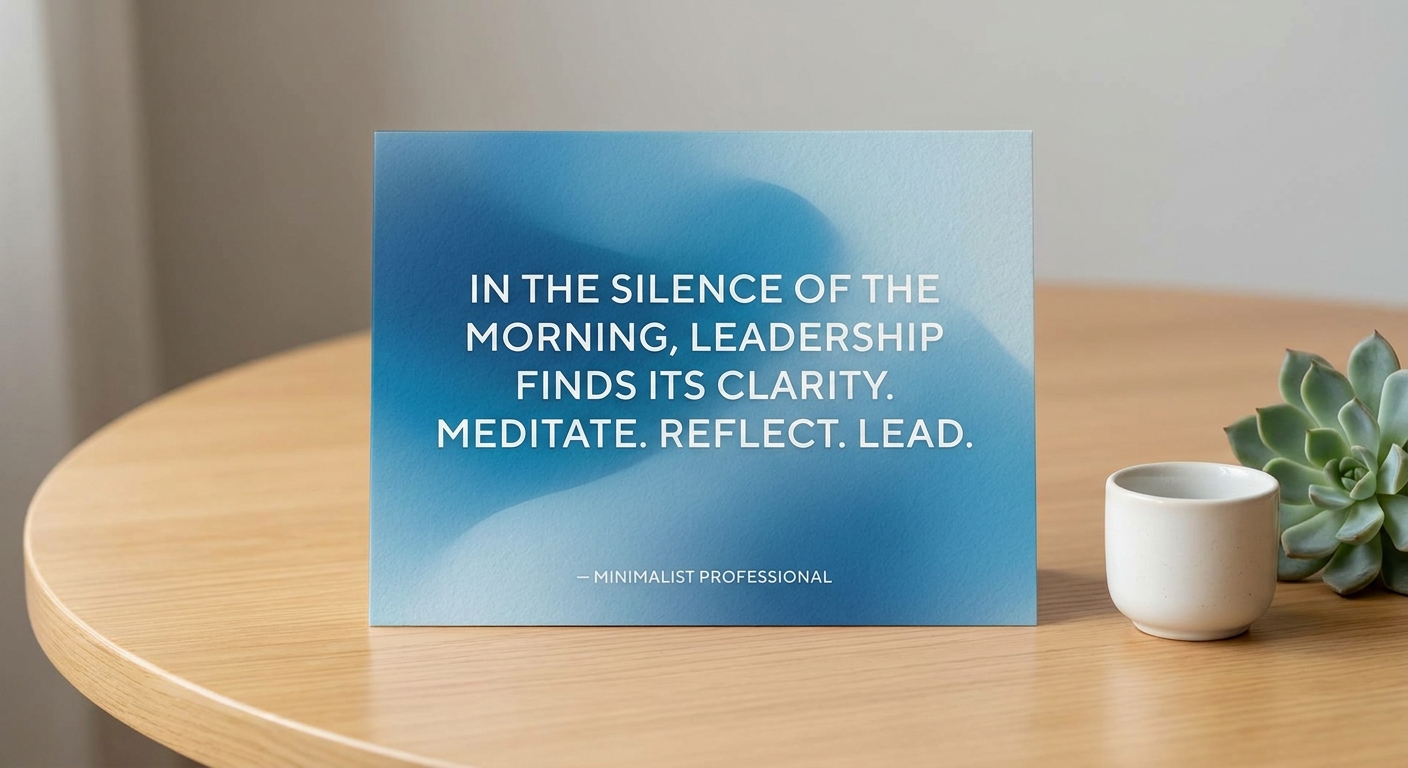 Card inspirational quote: O silêncio de 5 minutos pela manhã pode ecoar por todo o seu dia - fundo gradiente azul marca Vitalizen