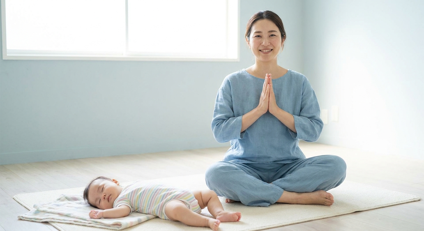 Mãe praticando yoga leve com bebê ao lado - frases de inspiração para mães recém-paridas - Vitalizen Yoga e Meditação