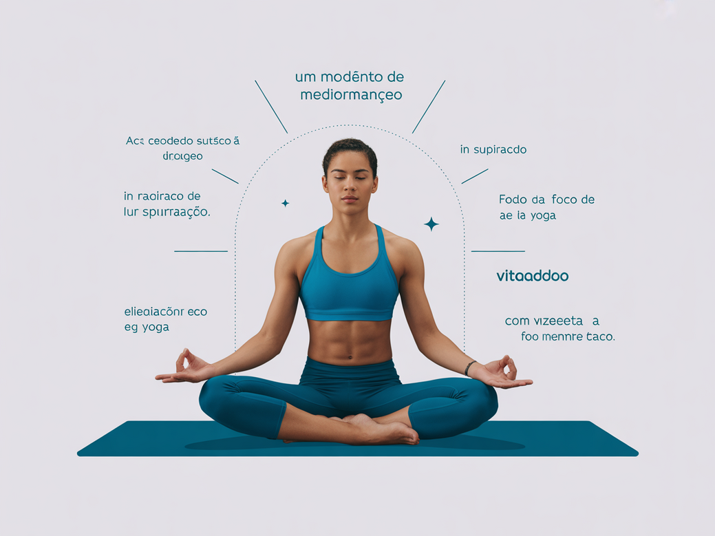 Atleta em posição de lótus, visualizando o sucesso com frases de inspiração para atletas flutuando ao redor, simbolizando foco competitivo e yoga.