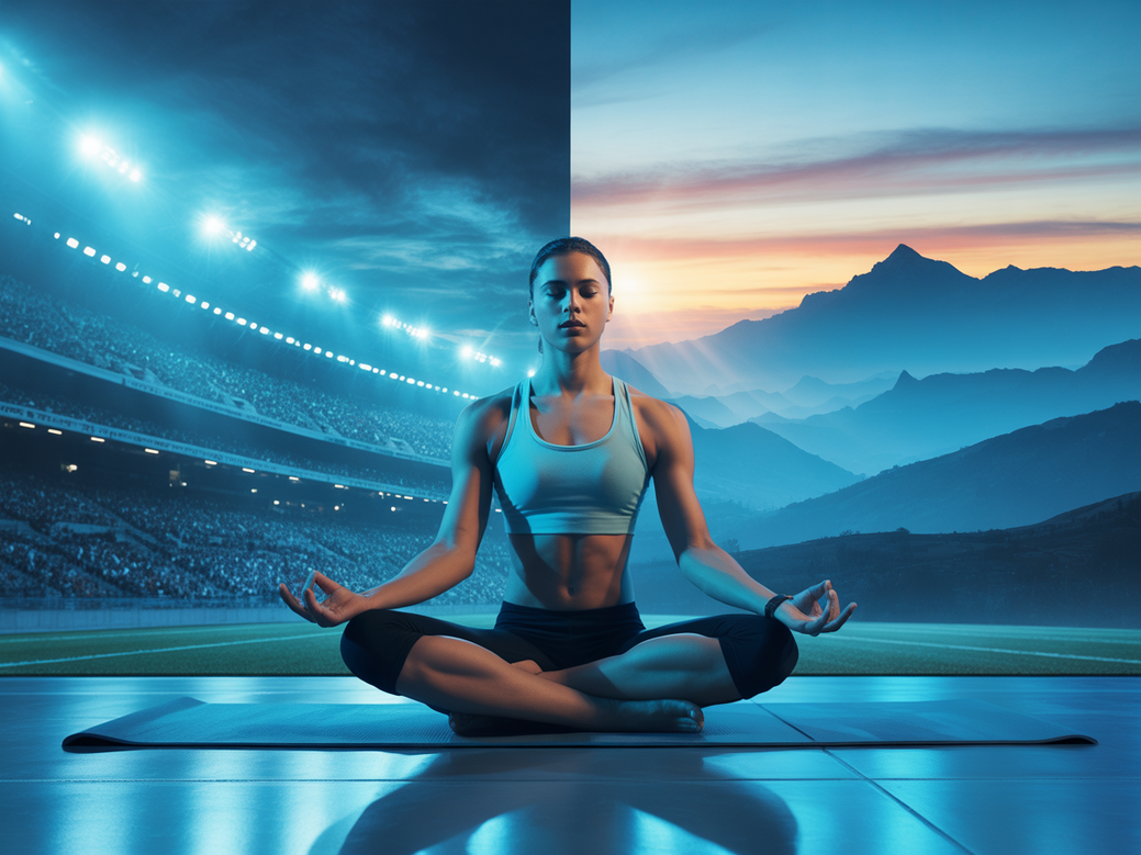 Atleta meditando, simbolizando a união de frases de inspiração para atletas com yoga e meditação para alta performance.