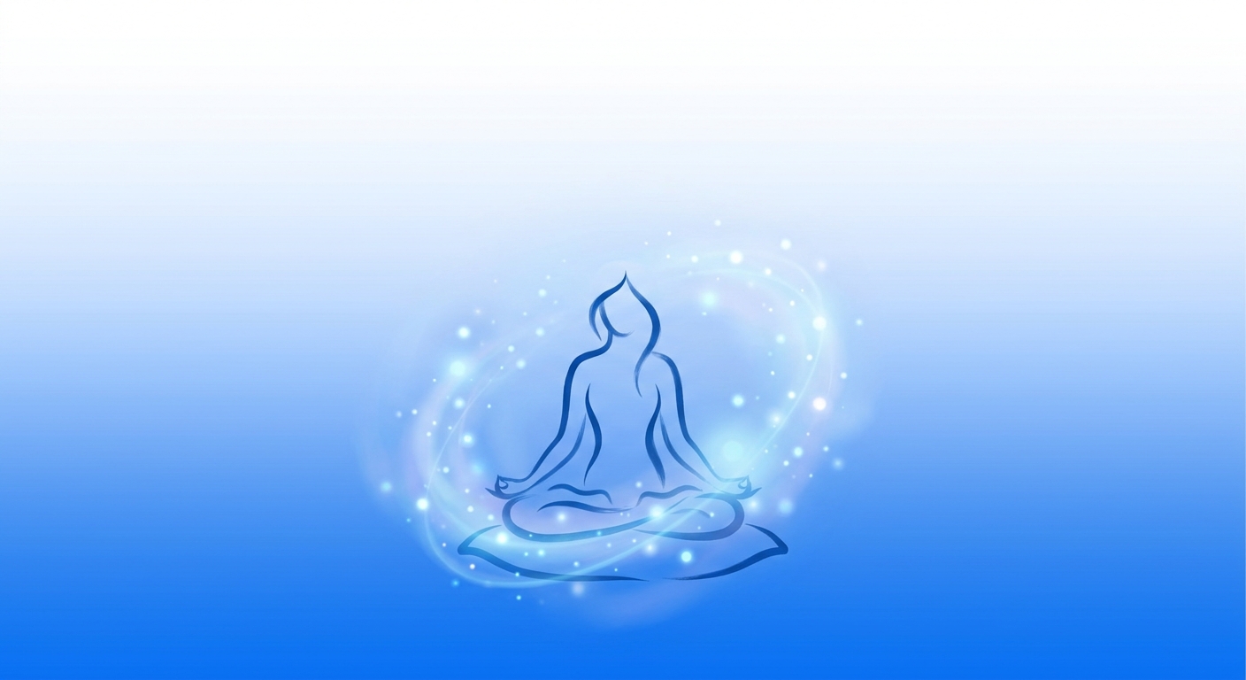 Frases de inspiração para reabilitação emocional com pessoa meditando em tons azuis serenos