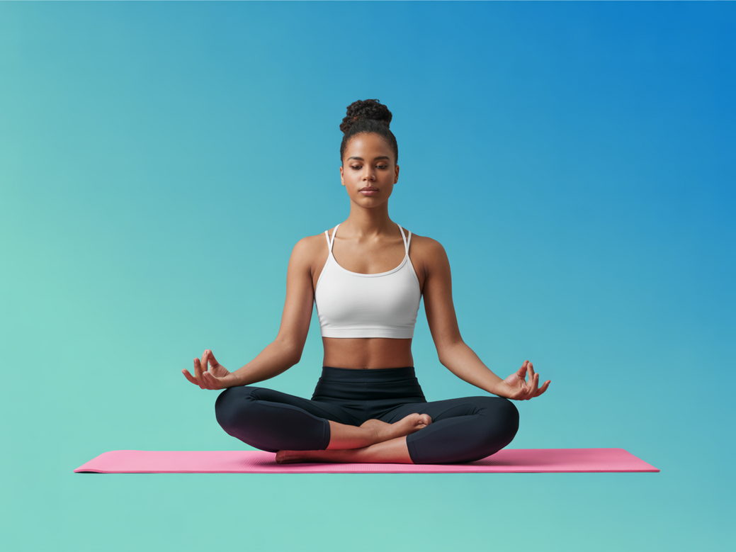 Autocuidado para profissionais de saúde mental: uma terapeuta praticando yoga e meditação para prevenir o esgotamento.