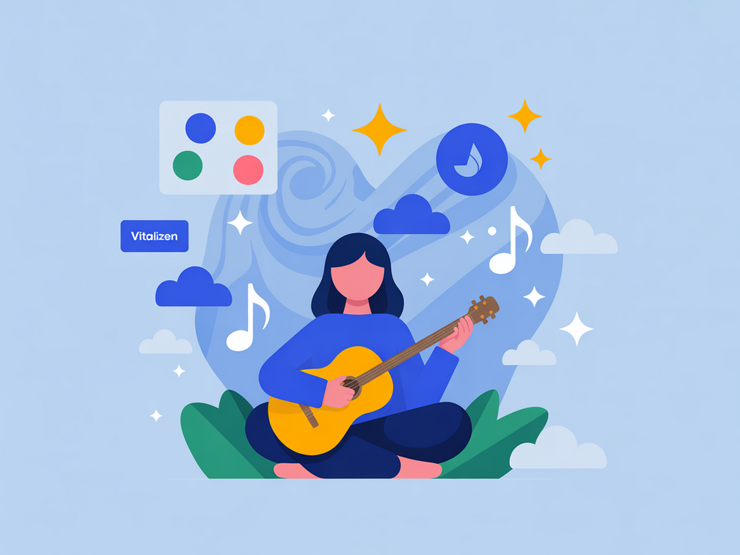 Uma paleta de tintas vibrantes ao lado de uma pessoa meditando, simbolizando o uso de frases de inspiração para artistas para o desbloqueio criativo.