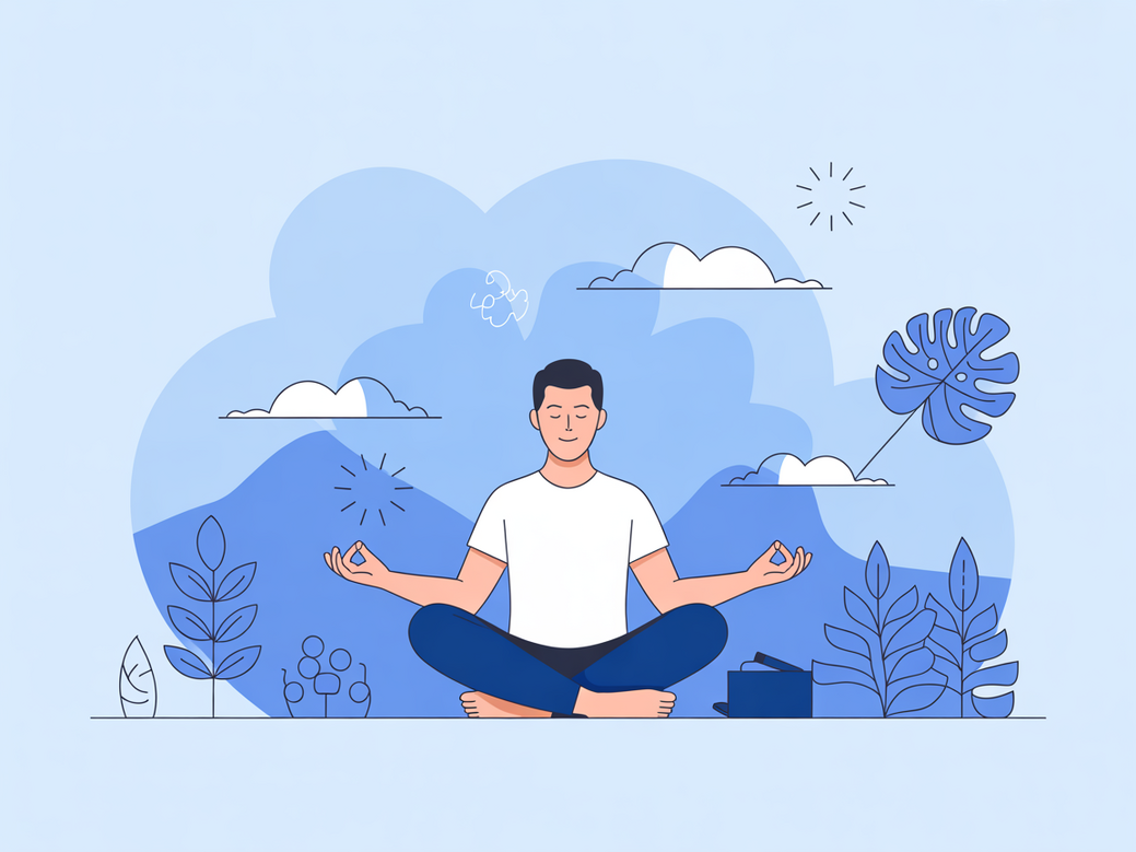 Executivo praticando mindfulness para superar o burnout, com frases de inspiração em mente.
