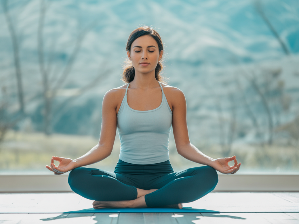 Mulher meditando para aprender como manter o foco com TDAH, usando estratégias de mindfulness.