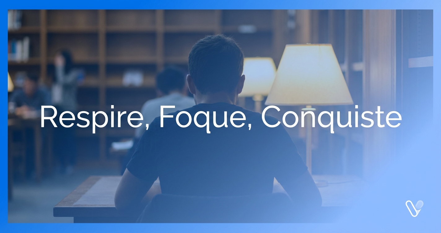 Estudante universitário praticando mindfulness em biblioteca com frases inspiradoras para ansiedade acadêmica