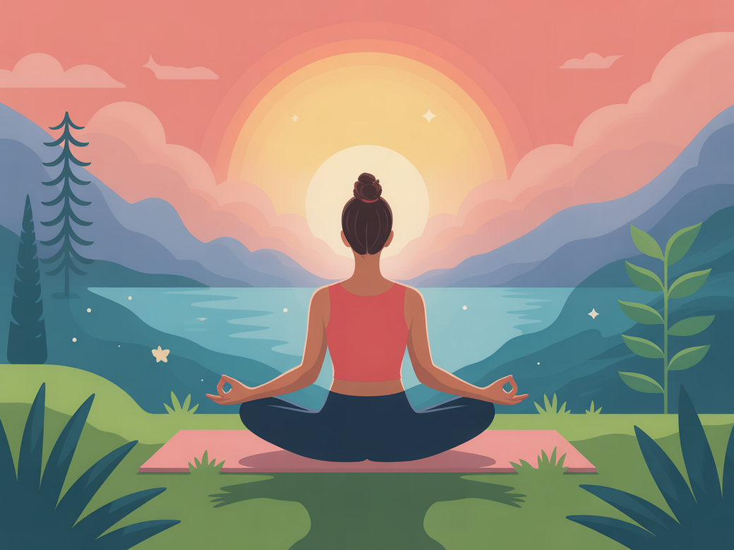 Mulher meditando em um ambiente sereno, representando a paz interior alcançada com frases de inspiração de yoga e meditação.