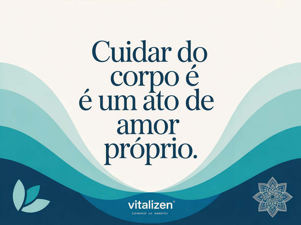 Card de autocuidado para idosos com a frase: 'Cuidar do corpo é um ato de amor próprio.'