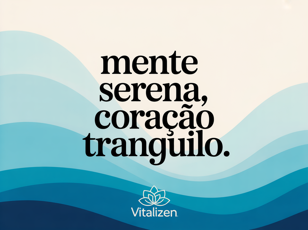 Card com uma frase de inspiração para idosos ativos focada em clareza mental: 'Mente serena, coração tranquilo.'