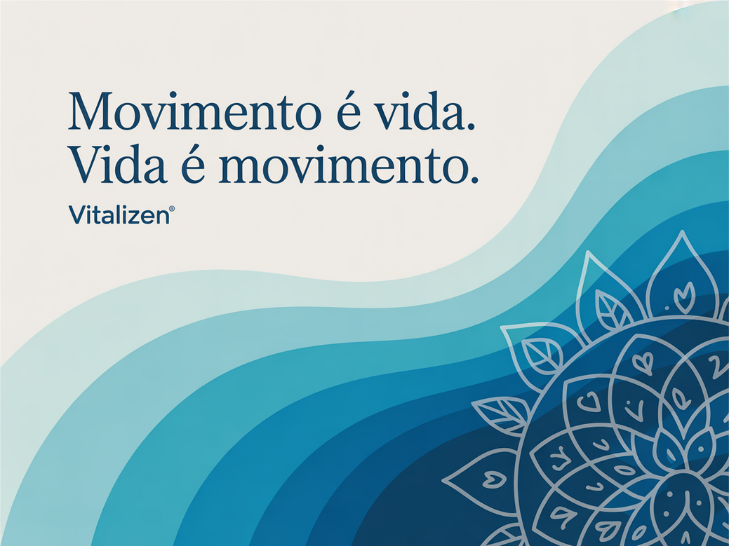 Card com a frase inspiradora sobre mobilidade para idosos ativos: 'Movimento é vida. Vida é movimento.'