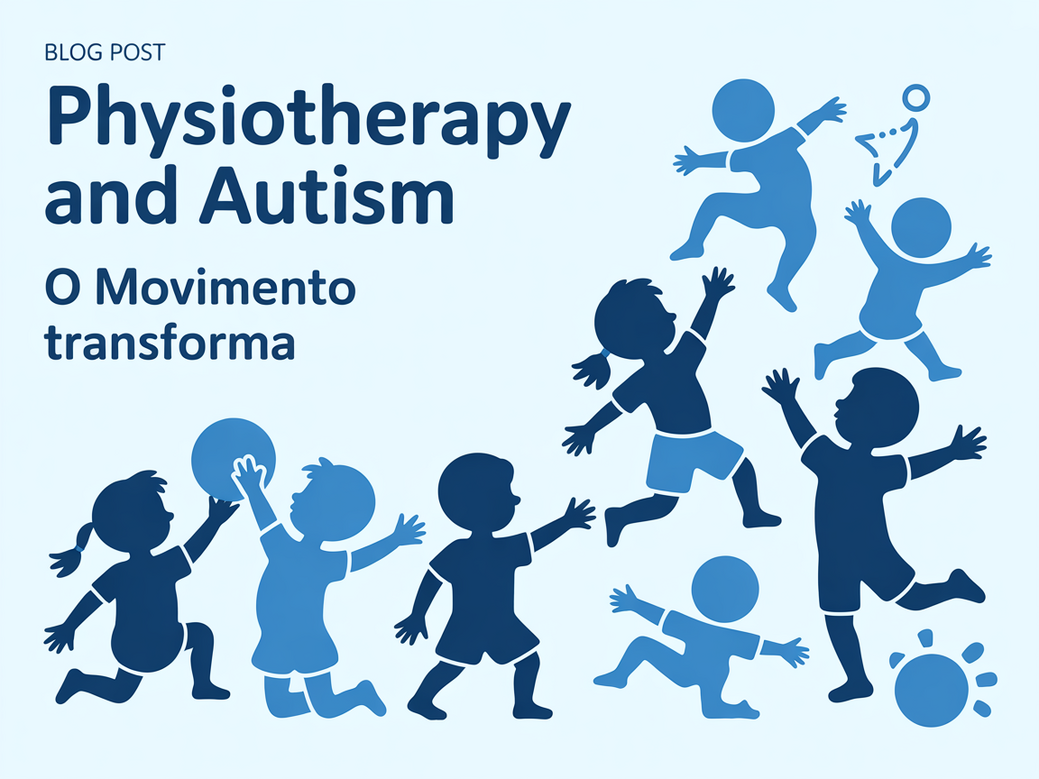 Educadora utilizando frases de fisioterapia para autismo em uma sessão de movimento com uma criança, em um ambiente lúdico e inspirador.