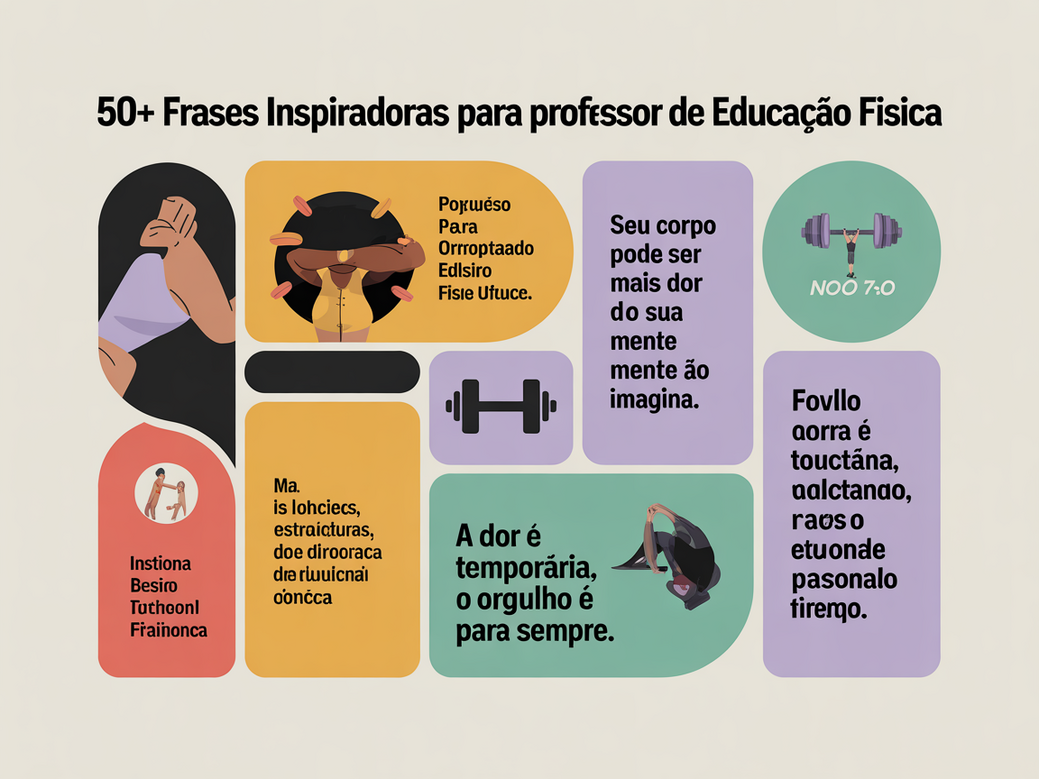 Infográfico com uma seleção de frases para professor de educação física usar e motivar seus alunos durante o treino.