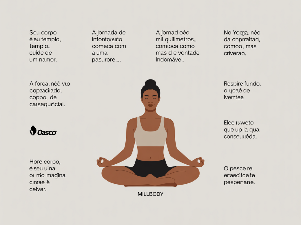 Infográfico com frases de yoga para emagrecimento e motivação para instrutores e praticantes.