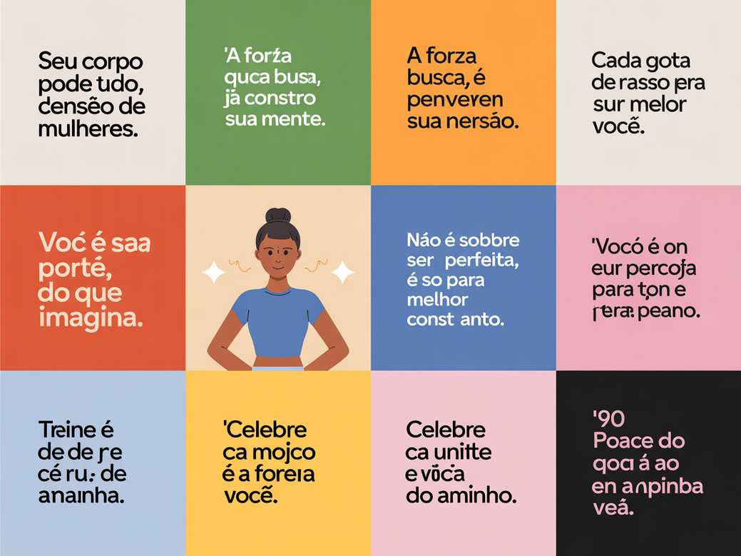 Infográfico com as 10 melhores frases motivacionais para academia com foco no treino feminino, mostrando uma mulher determinada se preparando para o treino.