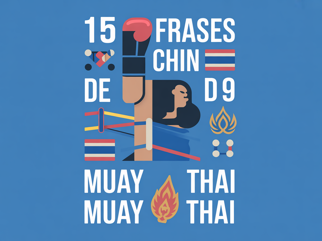 Infográfico com 15 frases motivacionais de Muay Thai para coaches de performance cognitiva, destacando foco e resiliência.