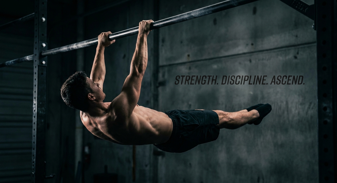 Atleta executando o Front Lever na barra fixa, demonstrando força e controle corporal na calistenia