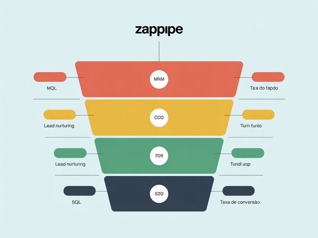 Diagrama do funil de vendas em um CRM, mostrando onde termos como MQL, SQL e Lead Nurturing se aplicam.