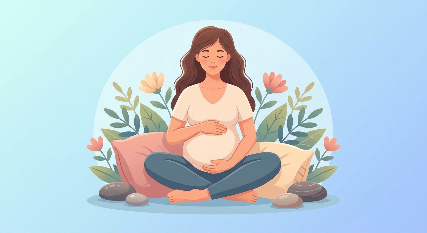 Gestante meditando com o Vitalizen App Gestante meditando com o Vitalizen App — Yoga e Meditação para uma gravidez tranquila