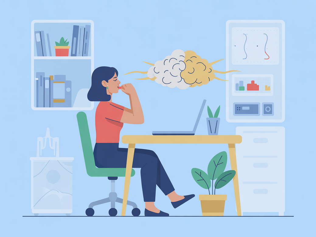 GIF animado demonstrando a técnica de respiração 4-7-8, uma prática da filosofia do yoga para aliviar a ansiedade no escritório.