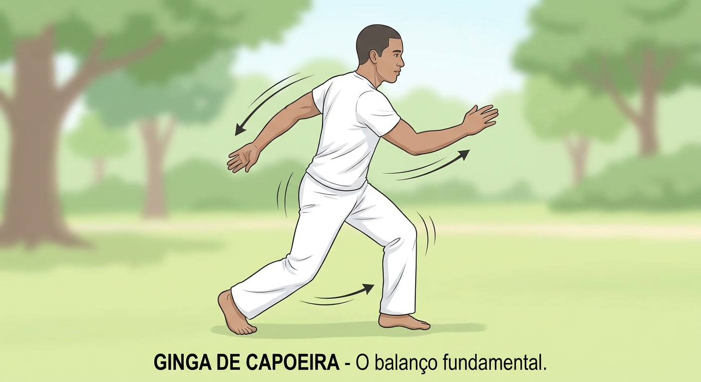 Demonstração do movimento Ginga de Capoeira, o movimento base da arte