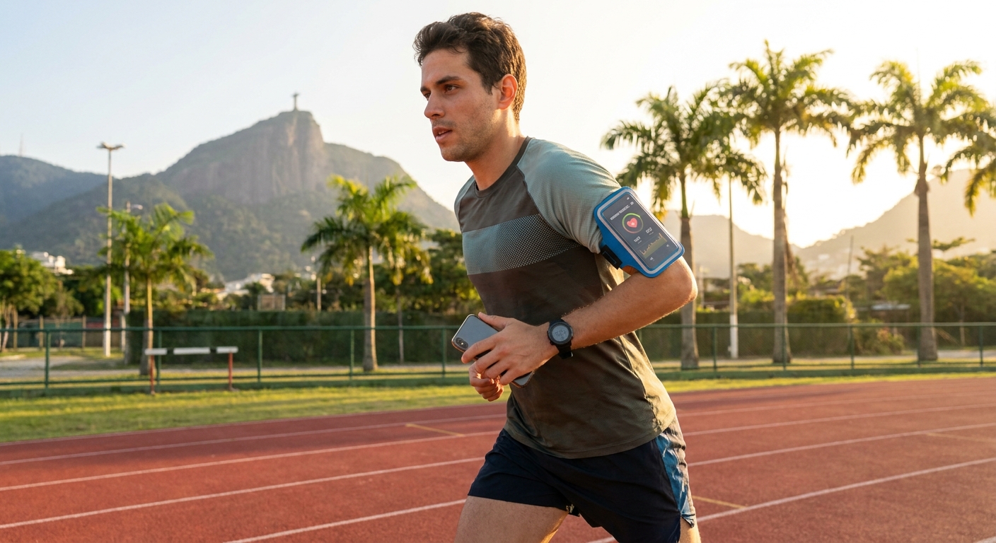 Glossário de Corrida: termos essenciais para corredores Corredor utilizando aplicativo de treino no celular durante corrida ao ar livre