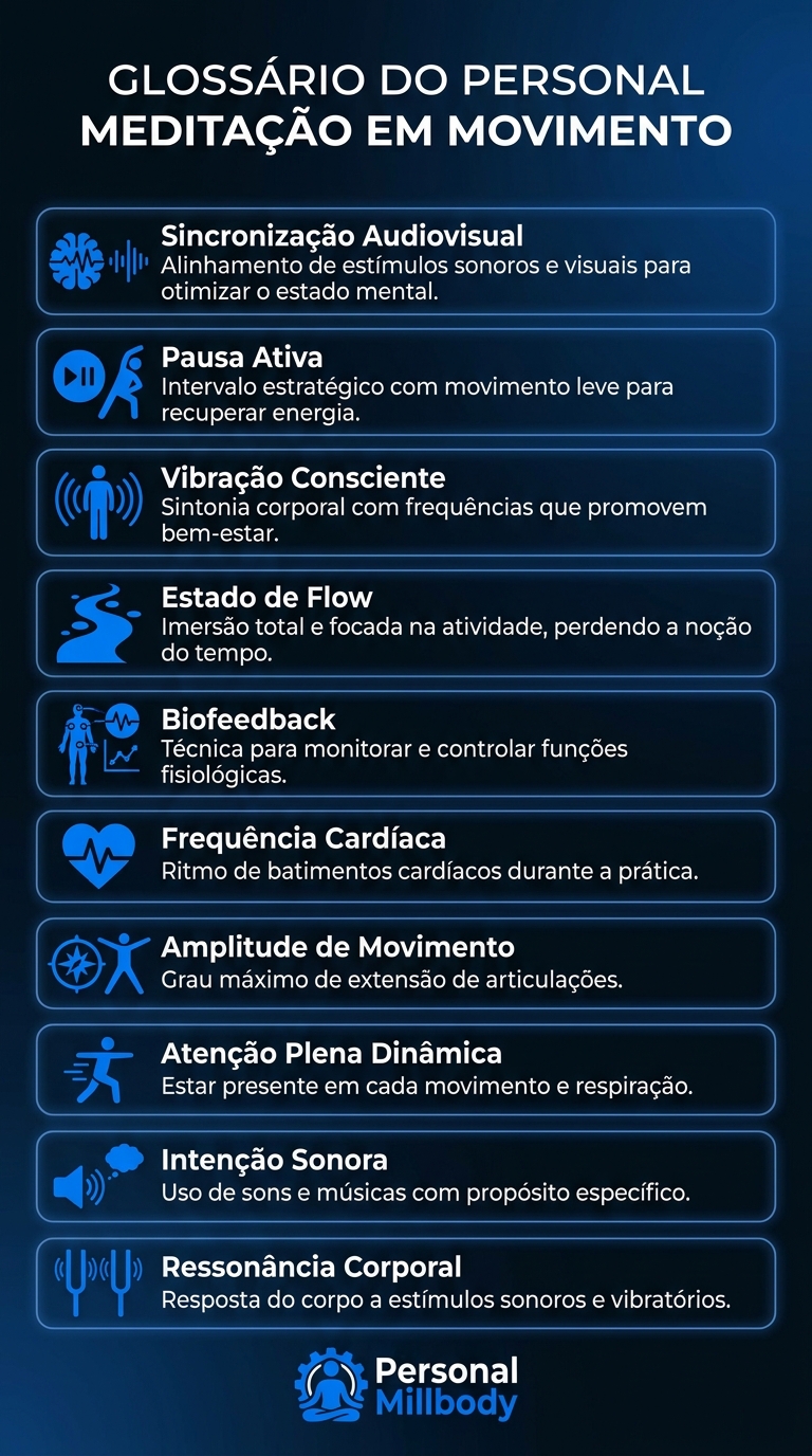 Glossário do Personal Trainer: Meditação em Movimento - Infográfico com 10 termos técnicos essenciais