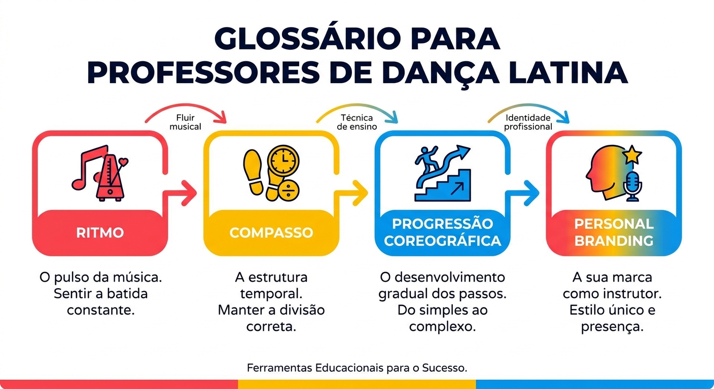Glossário do Professor de Danças Latinas - infográfico com termos técnicos
