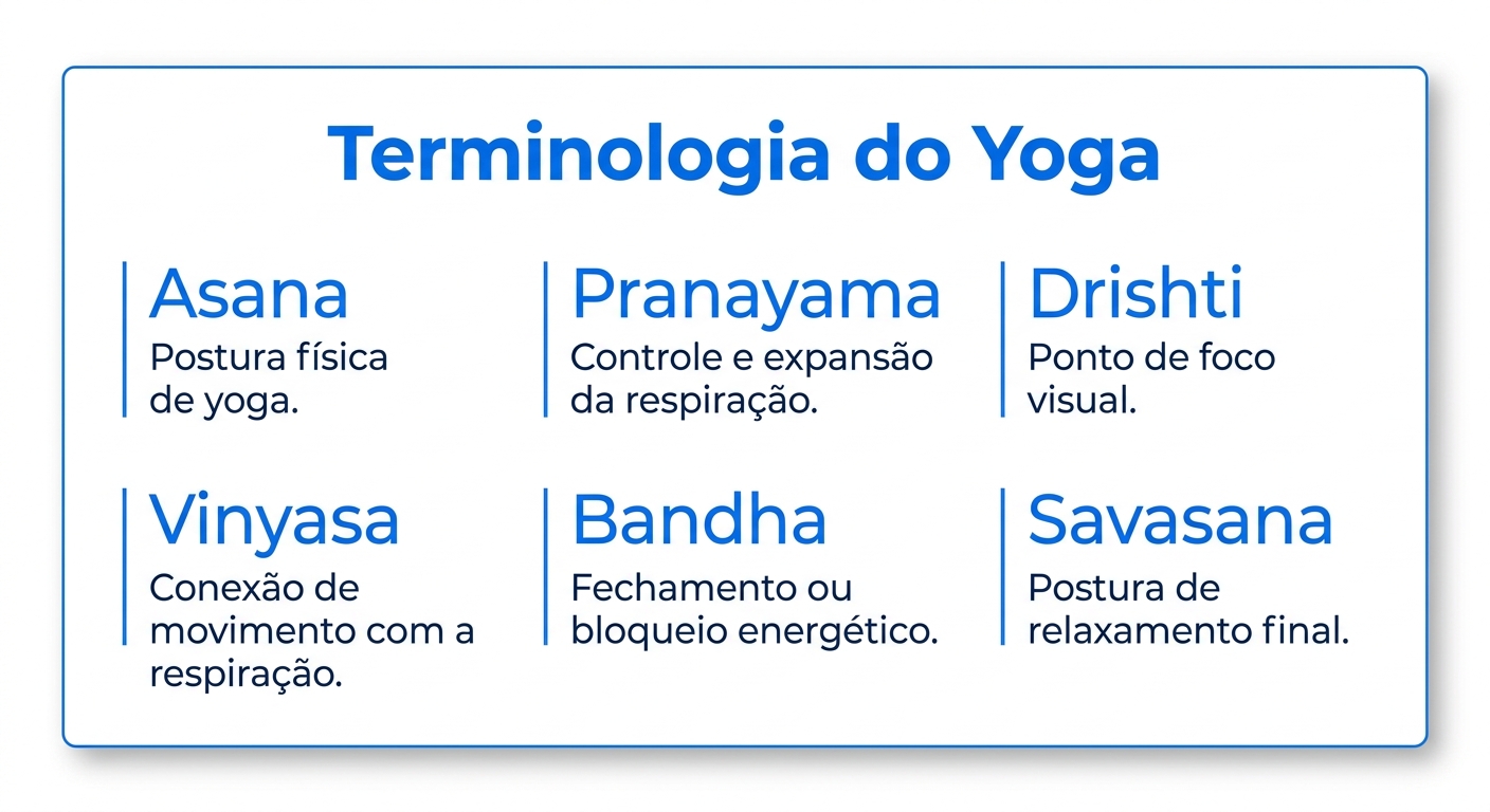 glossário visual termos técnicos yoga asana pranayama drishti vinyasa bandha savasana personal trainer