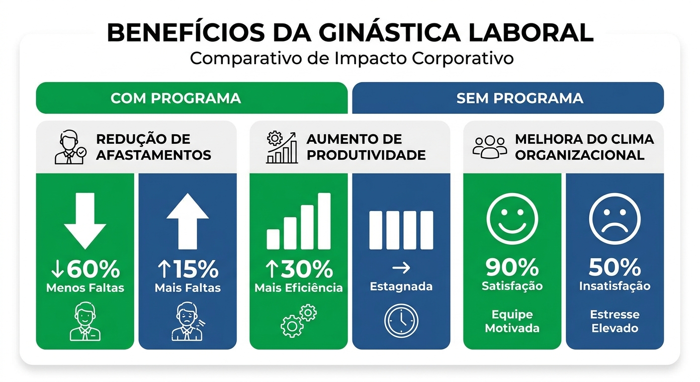 Gráfico comparativo de benefícios entre empresas com e sem programa de ginástica laboral