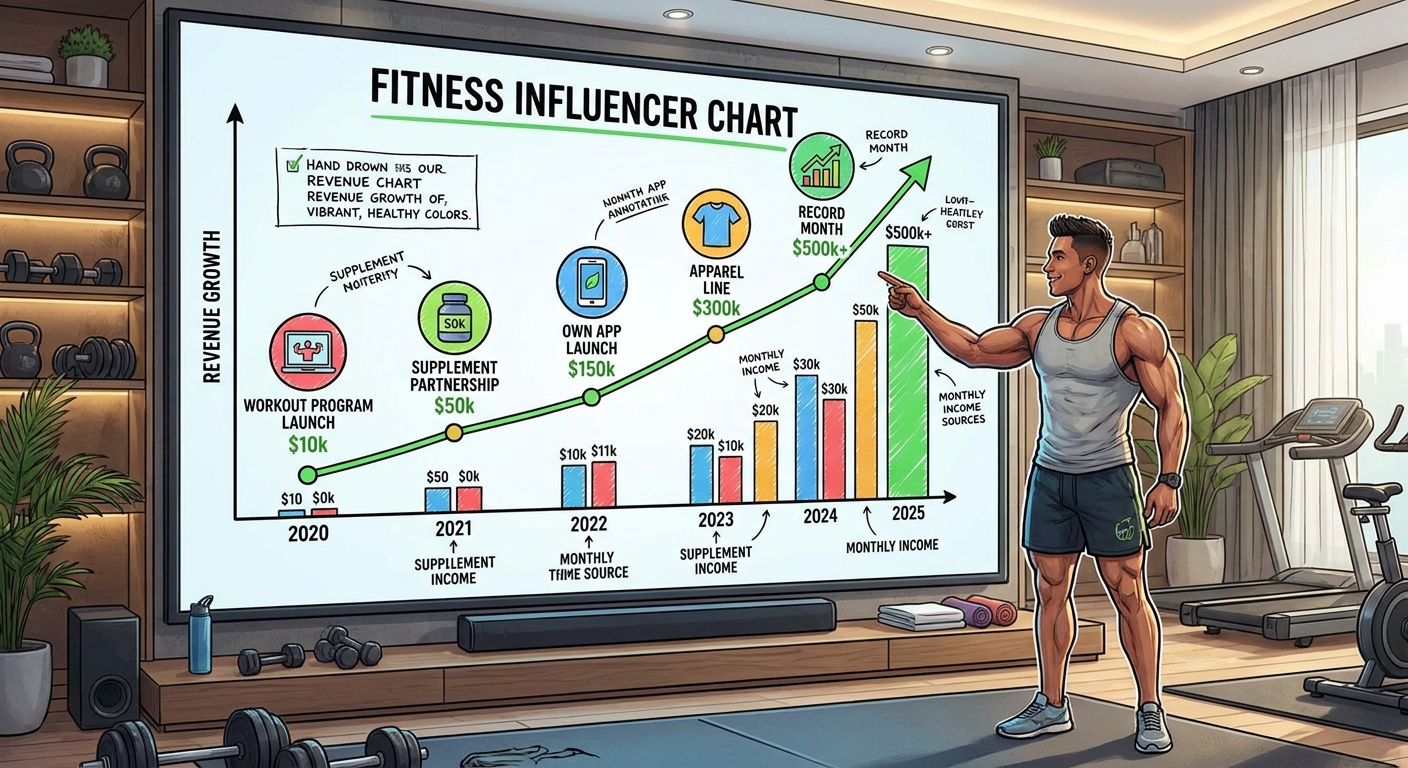 Gráfico de crescimento exponencial da receita de influencer fitness
