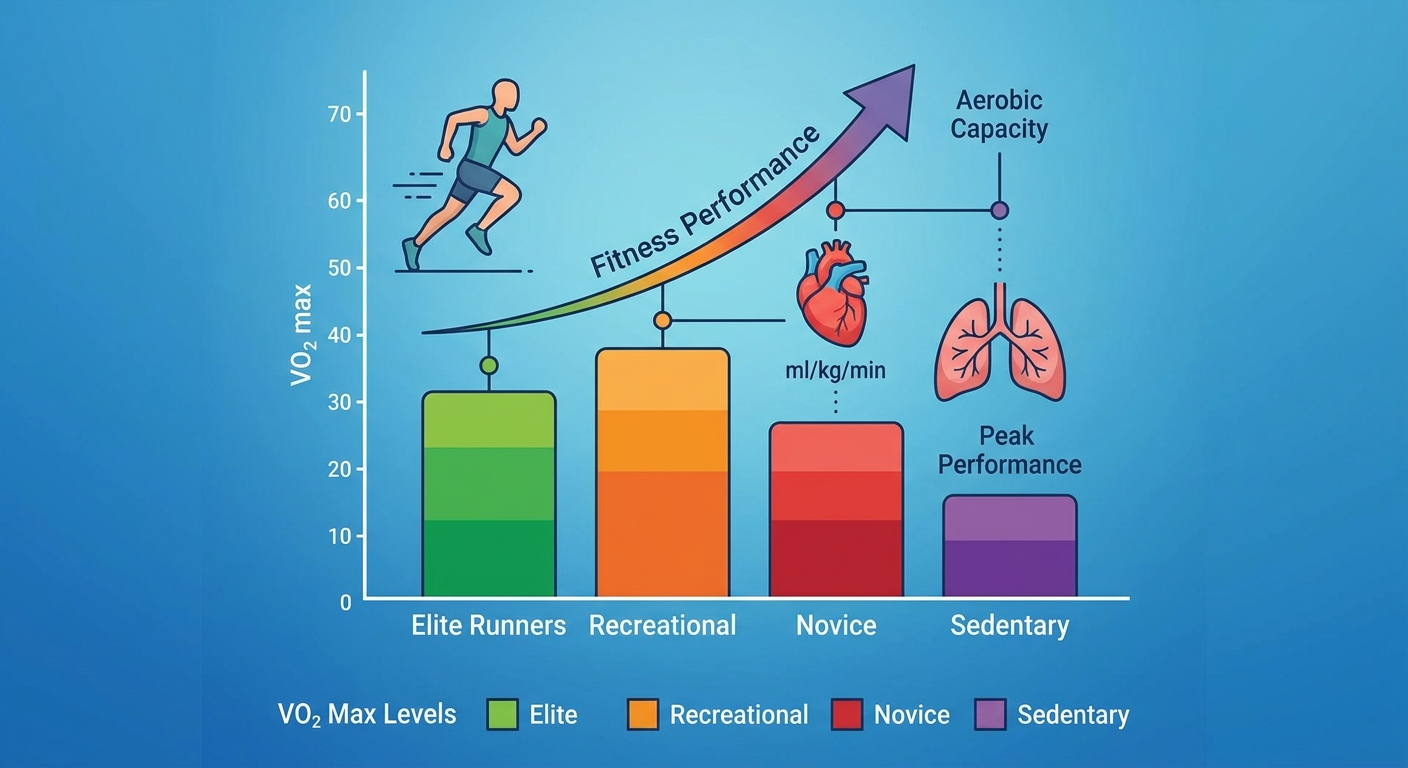 VO₂ máx: o que é e como melhorar Gráfico ilustrativo do VO₂ máx comparando níveis de condicionamento