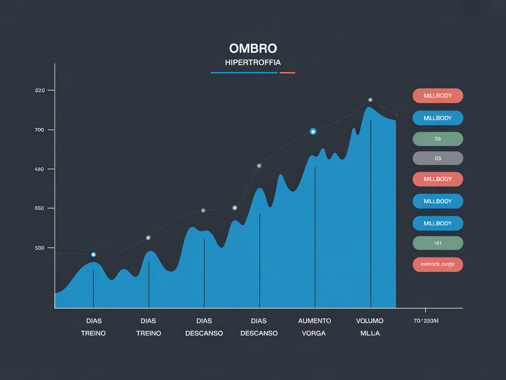 Gráfico de exemplo mostrando a progressão de volume e intensidade em um treino de ombro semanal.