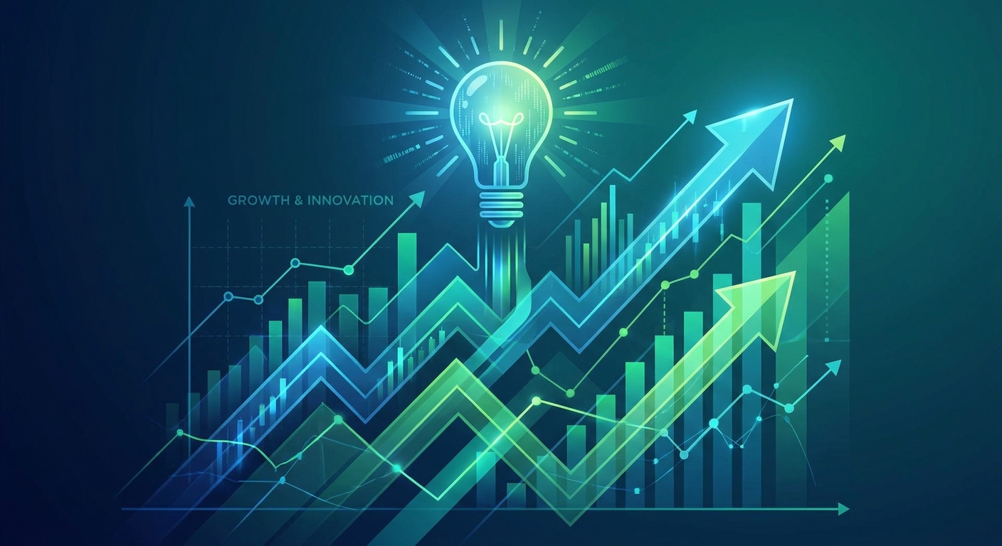 Ilustração sobre growth hacking mostrando gráficos ascendentes, engrenagens digitais e estratégias de crescimento empresarial