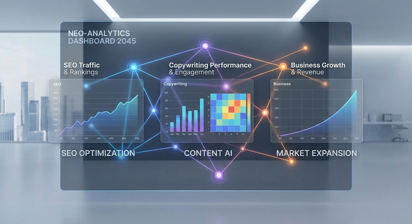 Dashboard de marketing digital com gráficos de SEO, copywriting e growth hacking