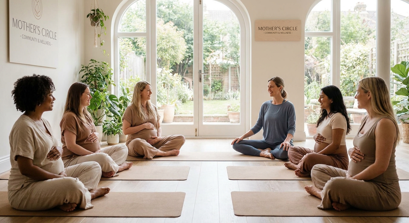 Grupo de gestantes praticando yoga em ambiente tranquilo, demonstrando segurança e bem-estar na prática de yoga pré-natal.
