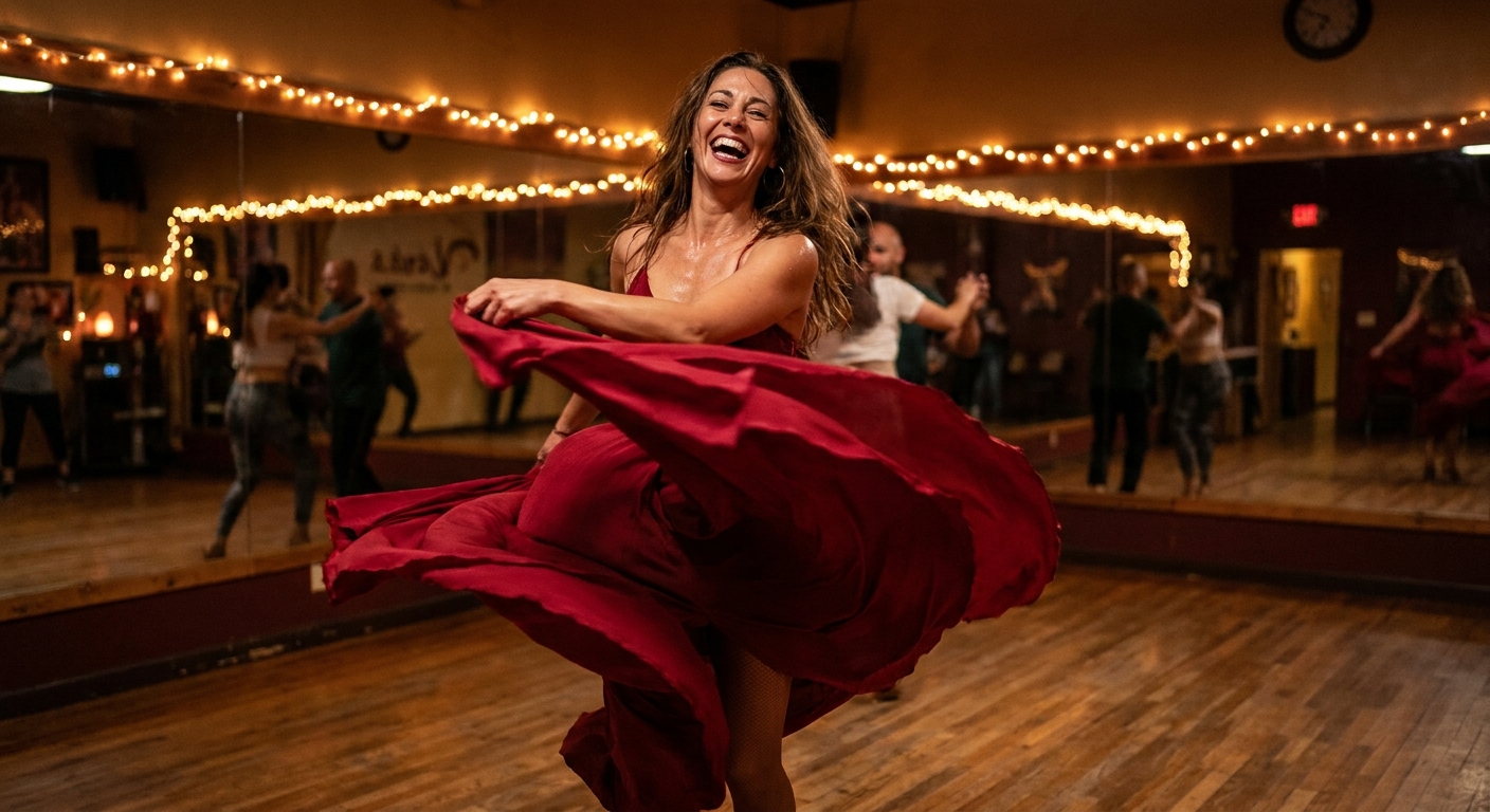Professor de dança latina dançando salsa em estúdio