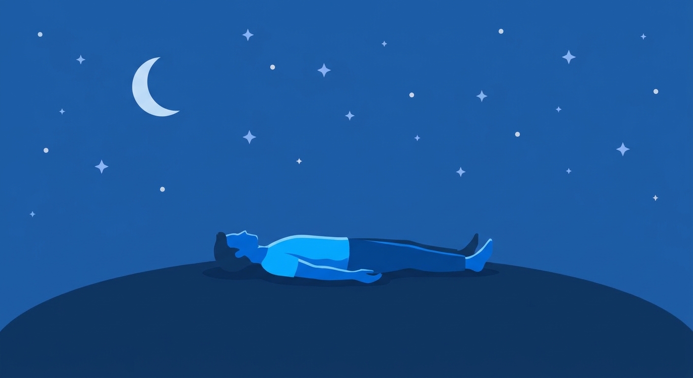 Homem deitado em Shavasana sob um céu estrelado - Yoga para insônia masculina