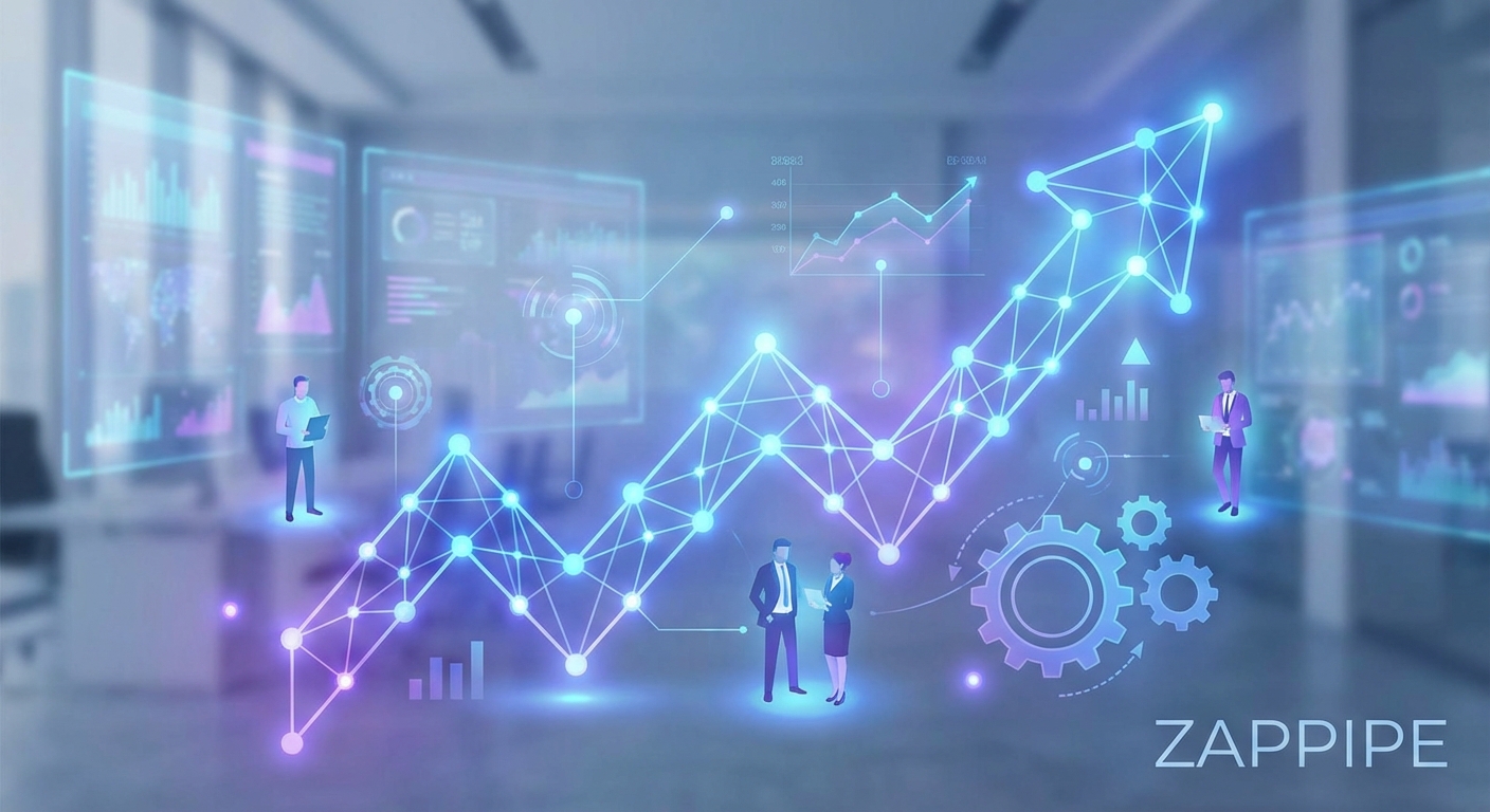Ilustração de estratégias de CRM com indicadores de crescimento e automação