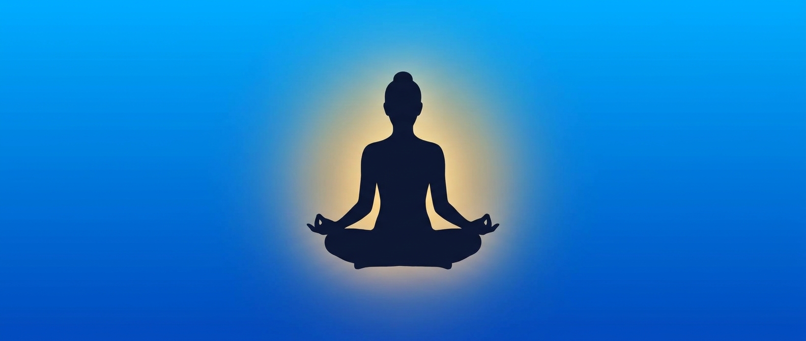 Silhueta de pessoa meditando em fundo gradiente azul - inspiração para começar o yoga