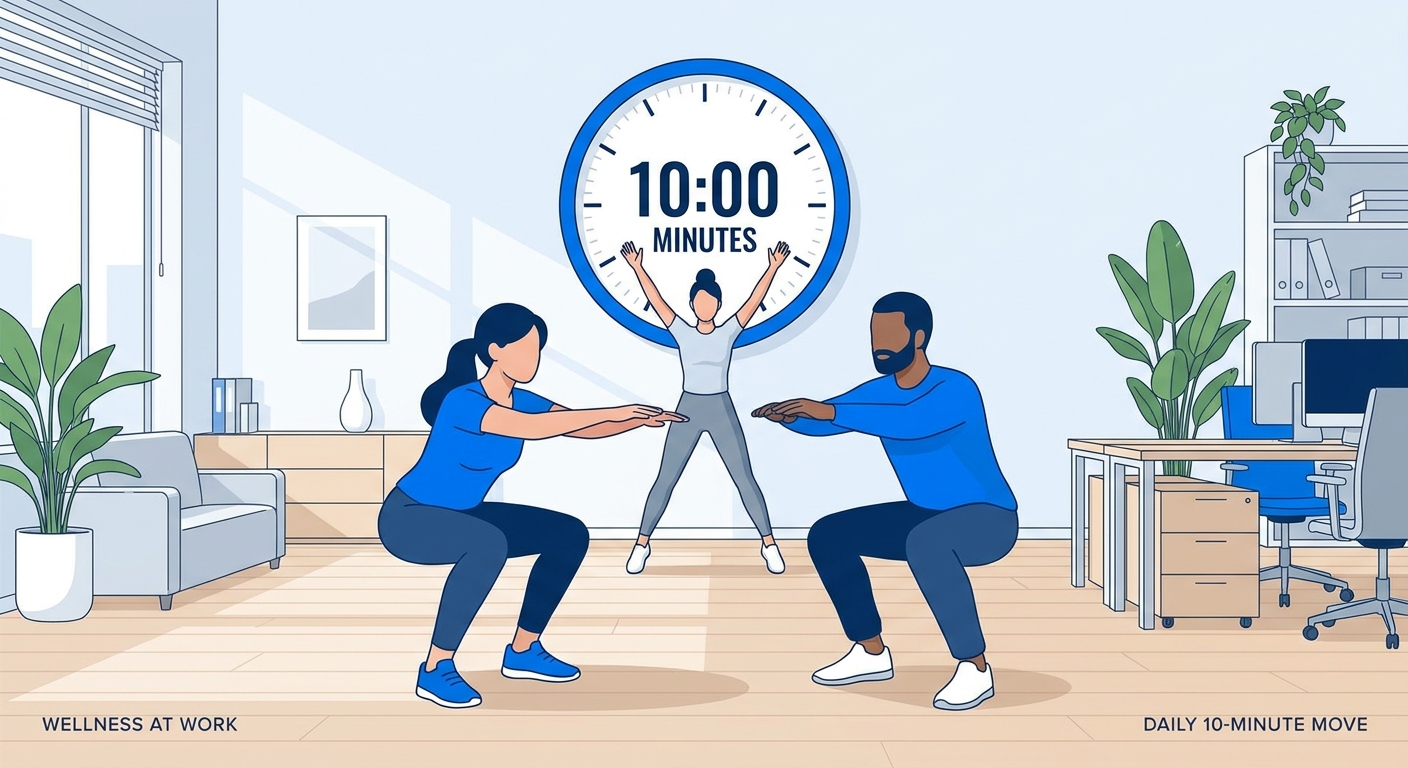 HIIT corporativo treino rápido de 10 minutos no escritório com personal trainer