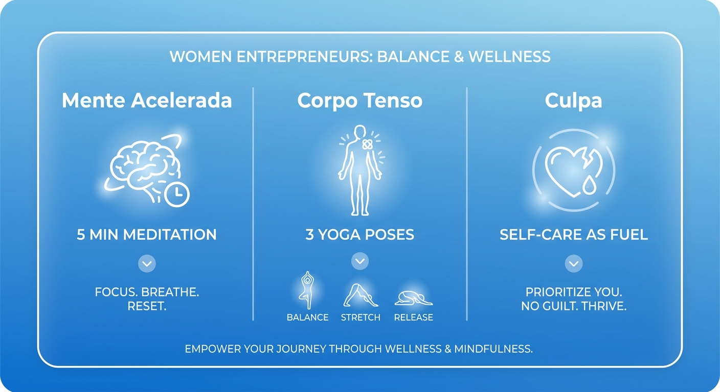 Infográfico: 3 desafios da empreendedora e 3 soluções com yoga e meditação