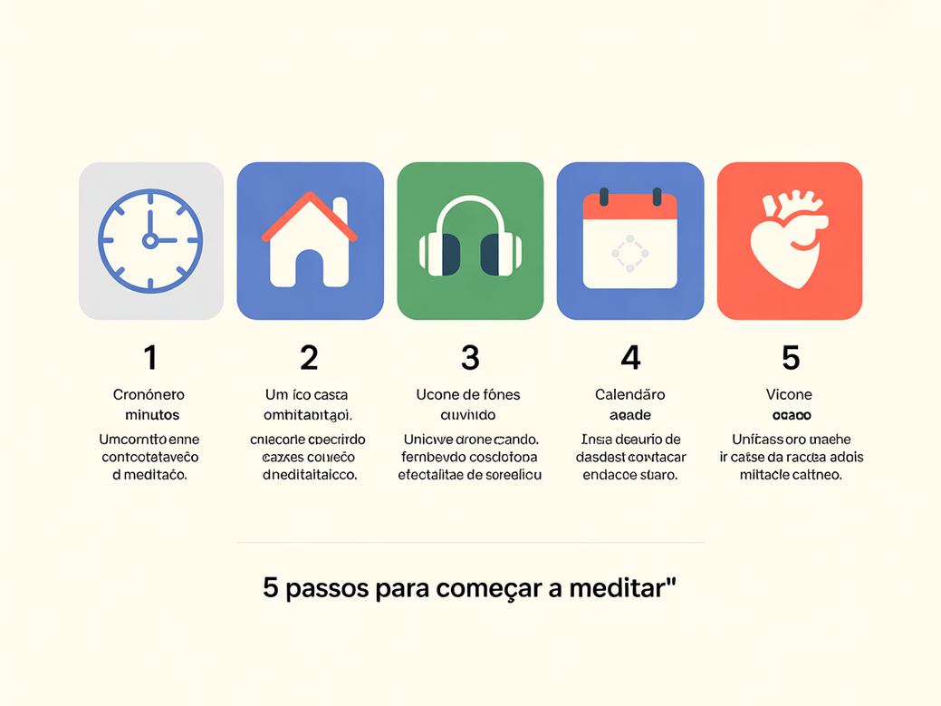 Infográfico com 5 passos simples para começar a praticar meditação.