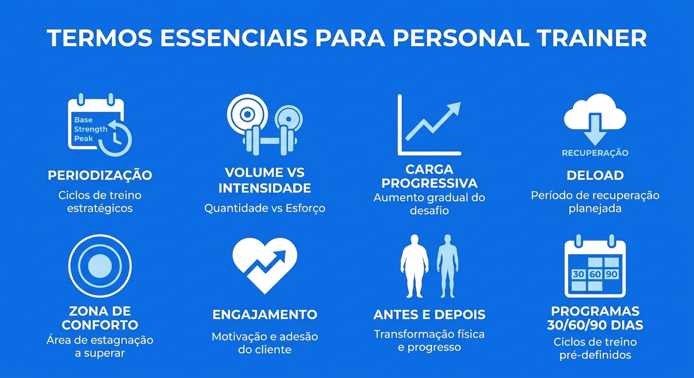 Infográfico com os 8 termos essenciais para personal trainer