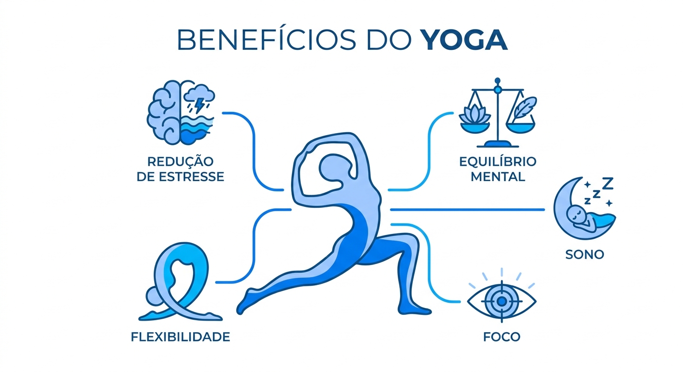 infográfico benefícios do yoga para estresse ansiedade e burnout