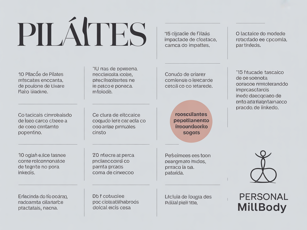 Infográfico com citações inspiradoras de Pilates para o ambiente corporativo em 2026, promovendo o bem-estar no trabalho.