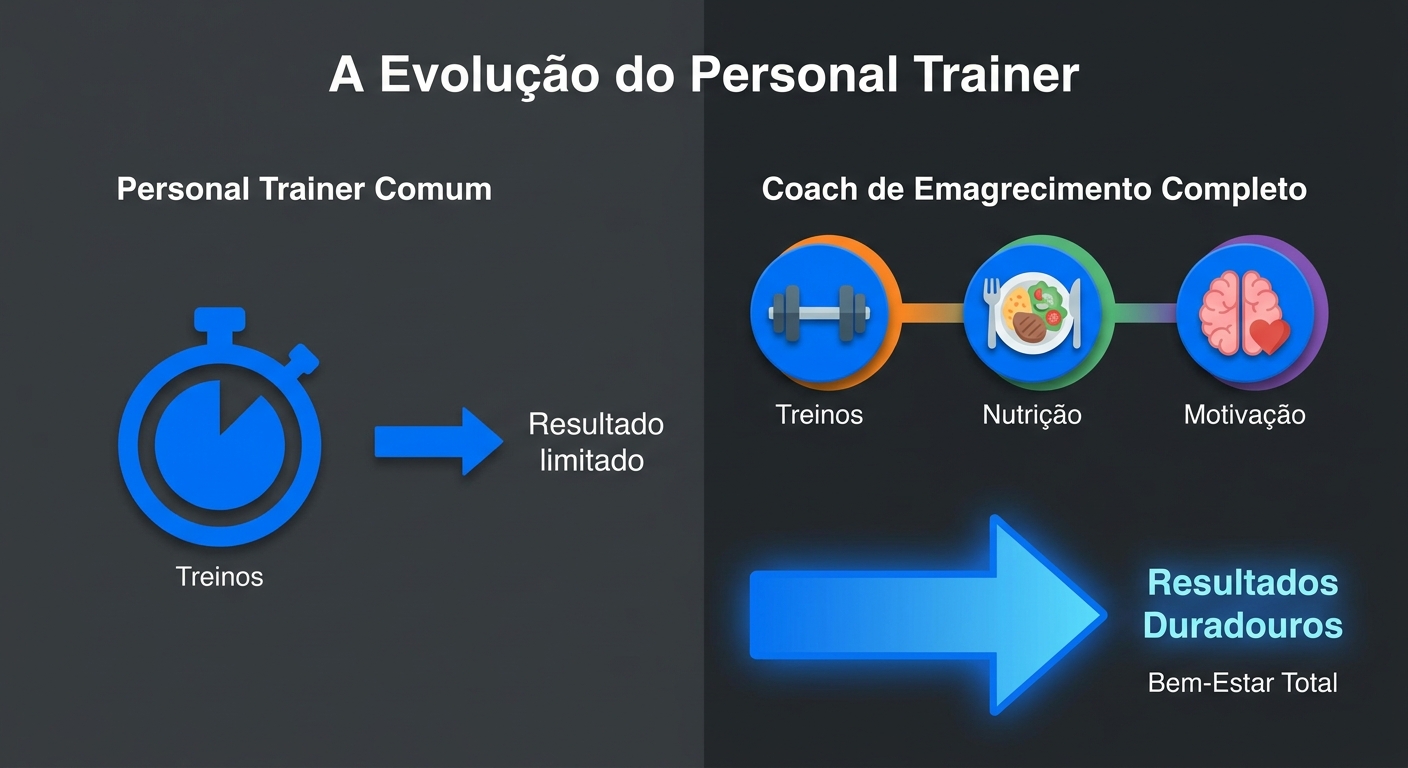 Infográfico comparando valor profissional personal trainer tradicional versus coach completo