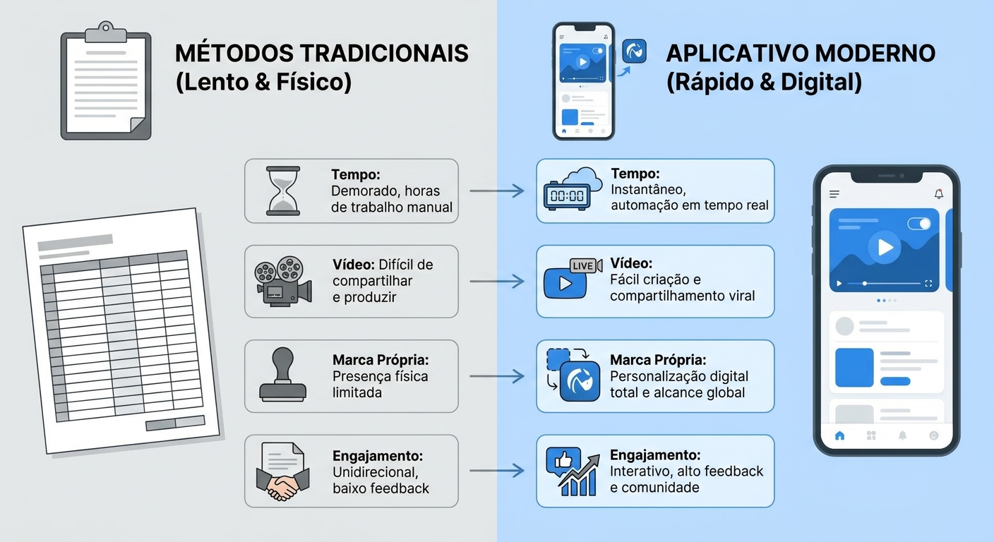Comparativo planilha vs app Personal Millbody Infográfico comparativo entre planilha de papel e app Personal Millbody para personal trainer