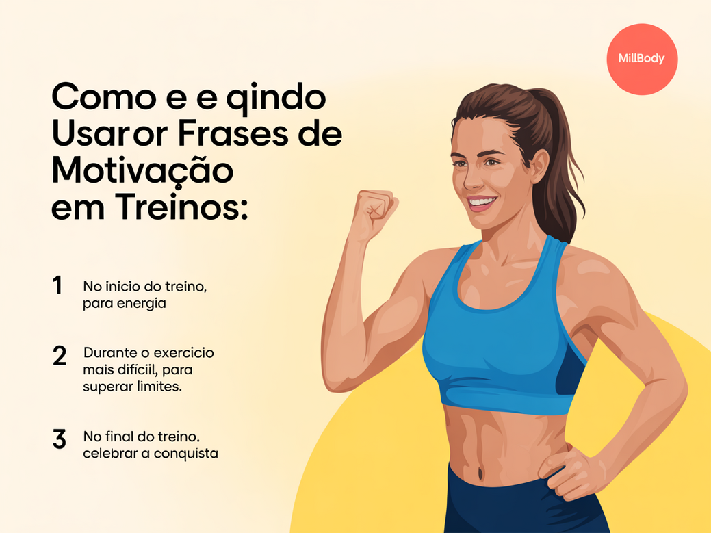 Infographic with tips on how and when to use motivational phrases for the gym, designed by Personal Millbody.