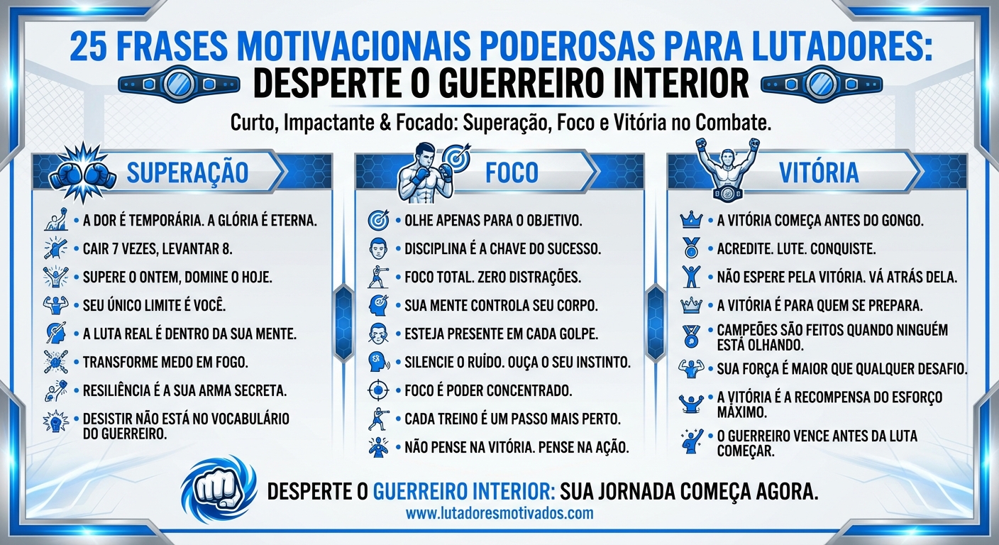 Infográfico com 25 frases motivacionais para lutadores de MMA e boxe