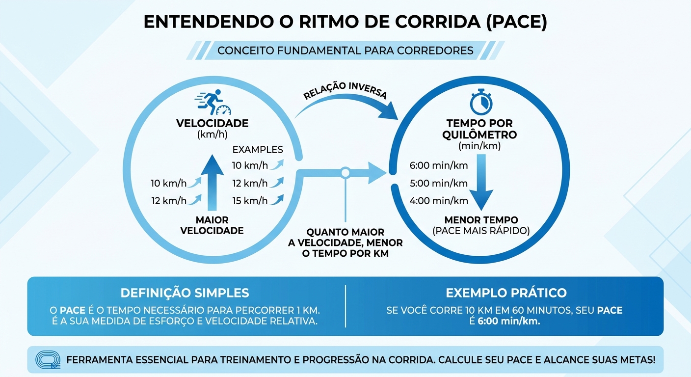 Pace na corrida: entenda seu ritmo Infográfico mostrando relação entre pace e ritmo de corrida